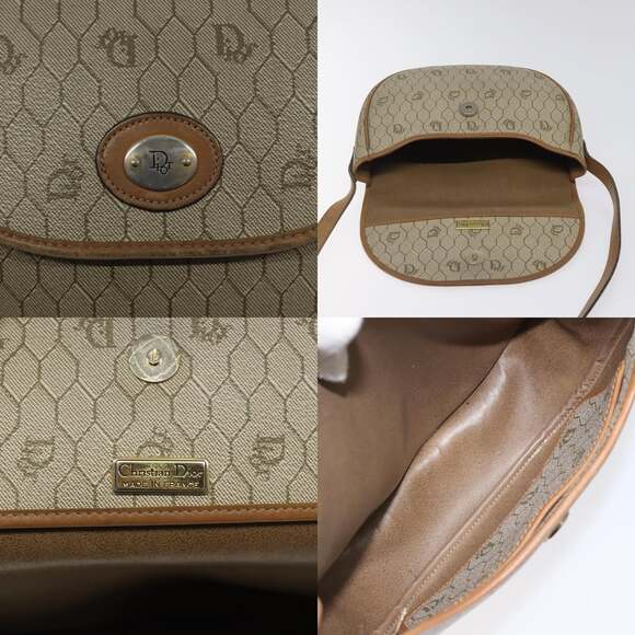 DIOR Honeycomb Canvas Shoulder Bag Pvc Beige Gold - Picture 11 of 12
